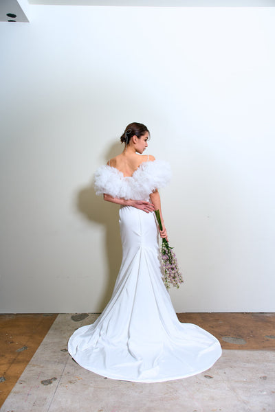 フリルスリーブ ソフトマーメイドドレス(W366)