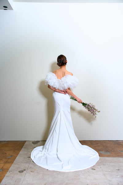 フリルスリーブ ソフトマーメイドドレス(W366)