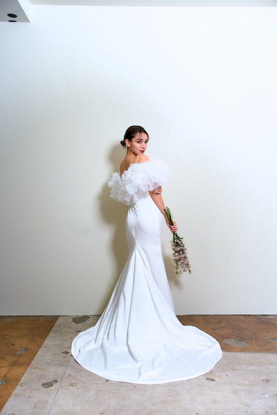 フリルスリーブ ソフトマーメイドドレス(W366)