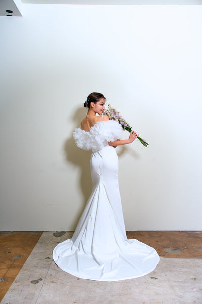 フリルスリーブ ソフトマーメイドドレス(W366)