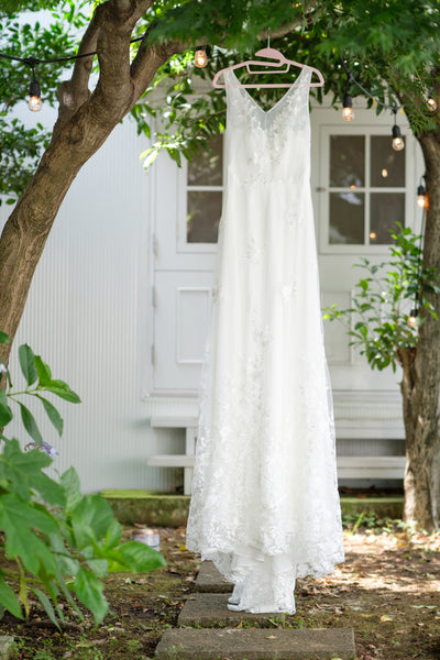 Vネック 裾レース スレンダードレス(W228)