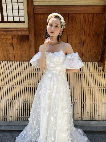 フラワーレース パフスリーブドレス(W272)