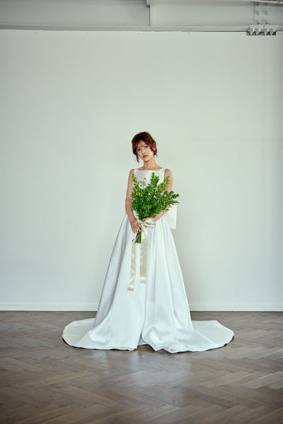 ミカド風サテン 2way バックリボン Aラインドレス(W288)