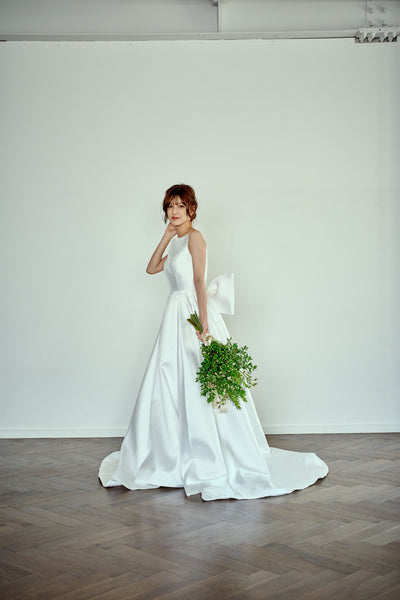 ミカド風サテン 2way バックリボン Aラインドレス(W288)