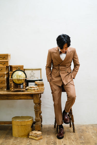 ダブル メンズスーツ タキシード ツーピース カーキブラウン (M02)