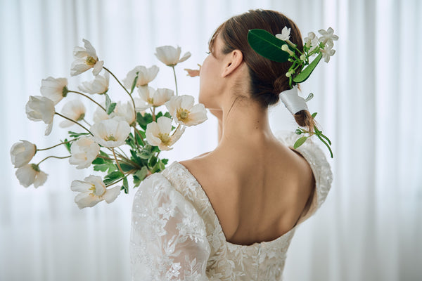 スクエアネック パフスリーブ 総レースドレス(W314)