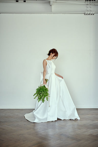 ミカド風サテン 2way バックリボン Aラインドレス(W288)