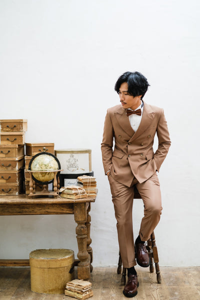 ダブル メンズスーツ タキシード ツーピース カーキブラウン (M02)