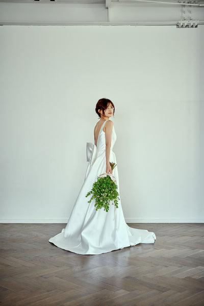 ミカド風サテン 2way バックリボン Aラインドレス(W288)