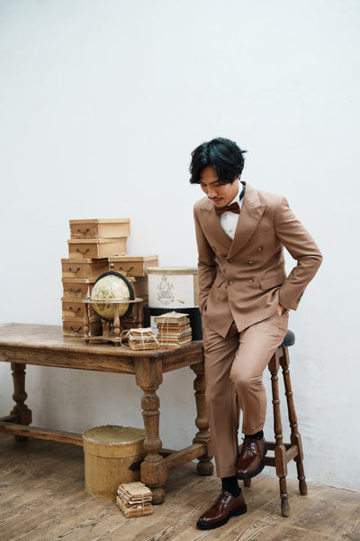 ダブル メンズスーツ タキシード ツーピース カーキブラウン (M02)