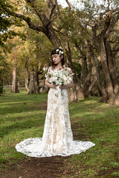 刺繍レース バックV マーメイドドレス(W176)