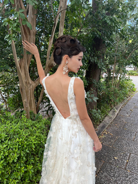 フラワーレース Vネック ノースリーブドレス(W262BE)