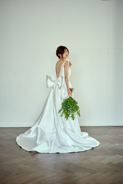 ミカド風サテン 2way バックリボン Aラインドレス(W288)