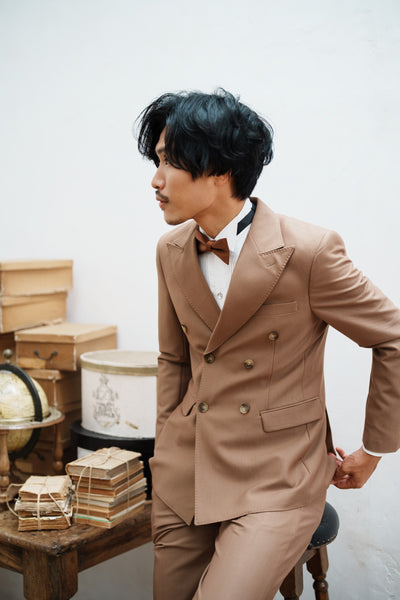 ダブル メンズスーツ タキシード ツーピース カーキブラウン (M02)