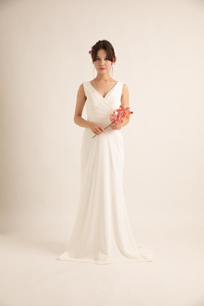 Vネック ラップ風 ソフトマーメイドドレス(W189)