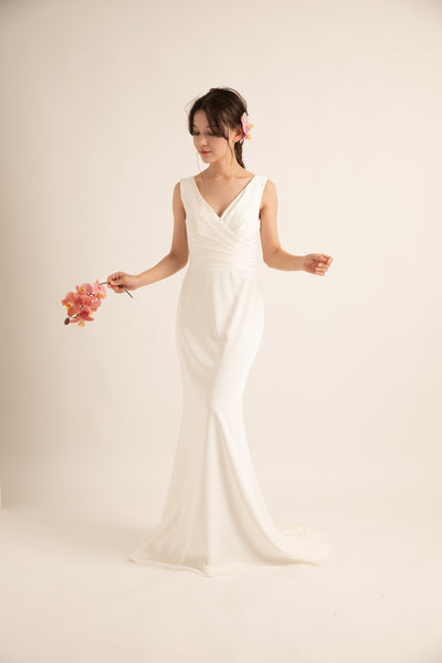 Vネック ラップ風 ソフトマーメイドドレス(W189)