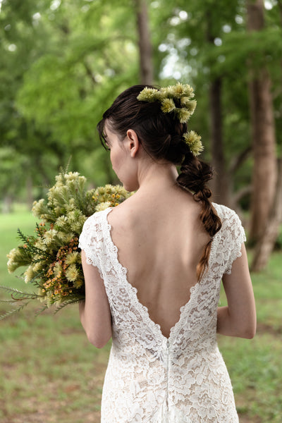 クルーネック 花柄レース スレンダードレス(W174)