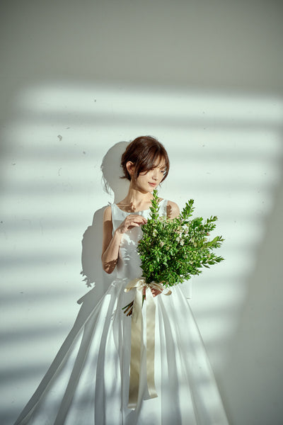 ミカド風サテン 2way バックリボン Aラインドレス(W288)