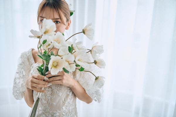 スクエアネック パフスリーブ 総レースドレス(W314)