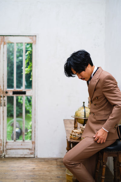 ダブル メンズスーツ タキシード ツーピース カーキブラウン (M02)