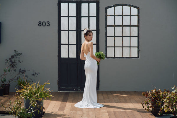 パールショルダー ソフトマーメイドドレス(W303)