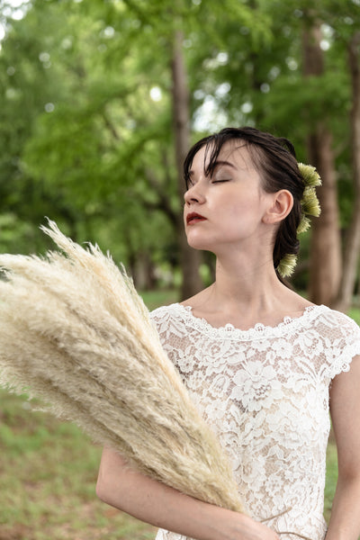 クルーネック 花柄レース スレンダードレス(W174)