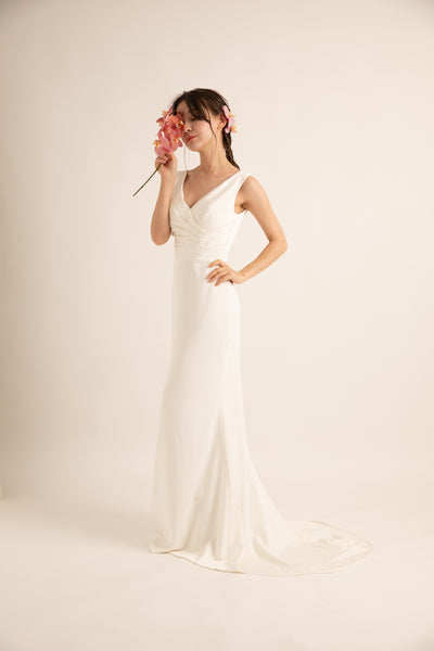 Vネック ラップ風 ソフトマーメイドドレス(W189)