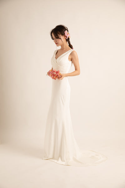 Vネック ラップ風 ソフトマーメイドドレス(W189)