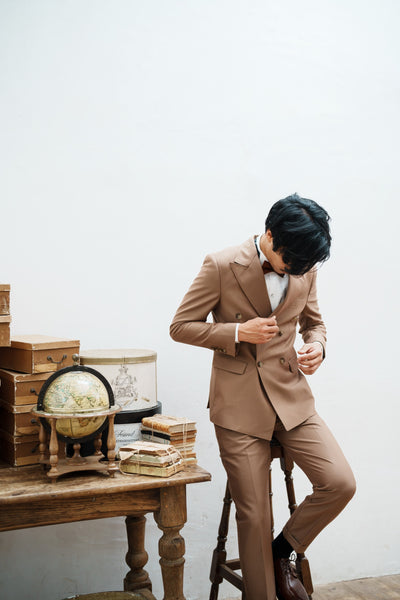 ダブル メンズスーツ タキシード ツーピース カーキブラウン (M02)