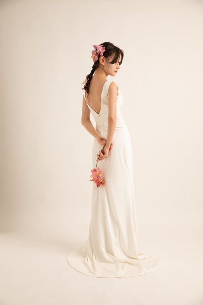 Vネック ラップ風 ソフトマーメイドドレス(W189)