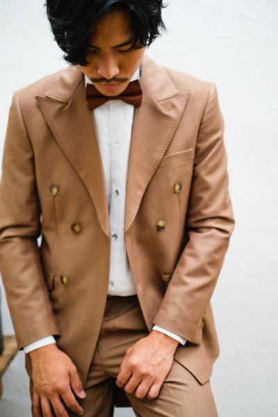 ダブル メンズスーツ タキシード ツーピース カーキブラウン (M02)