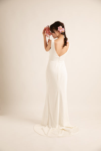 Vネック ラップ風 ソフトマーメイドドレス(W189)