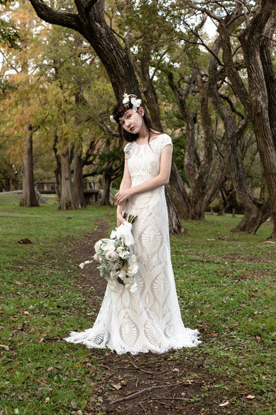 総レース フレンチスリーブ スレンダードレス(W175)