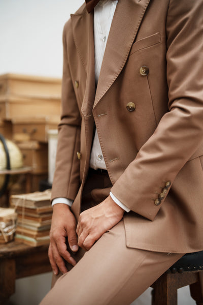 ダブル メンズスーツ タキシード ツーピース カーキブラウン (M02)