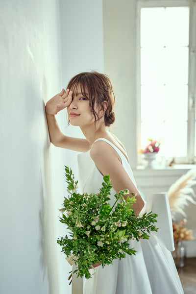 ミカド風サテン 2way バックリボン Aラインドレス(W288)