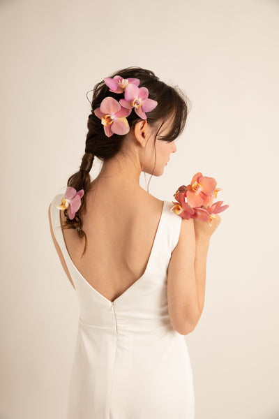 Vネック ラップ風 ソフトマーメイドドレス(W189)