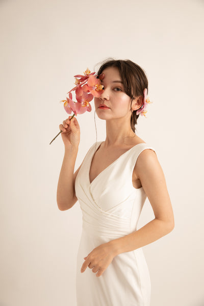 Vネック ラップ風 ソフトマーメイドドレス(W189)