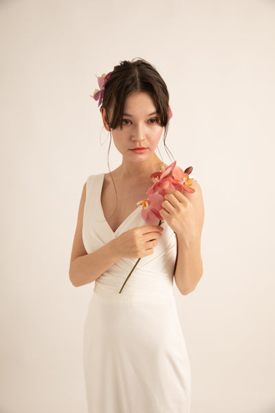 Vネック ラップ風 ソフトマーメイドドレス(W189)