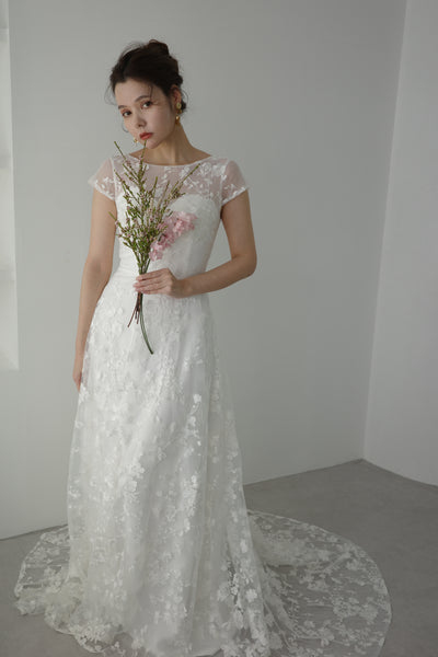 フレンチスリーブ 総レース Aラインドレス(W168)