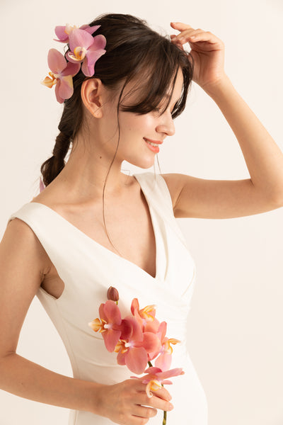 Vネック ラップ風 ソフトマーメイドドレス(W189)