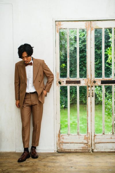 ダブル メンズスーツ タキシード ツーピース カーキブラウン (M02)