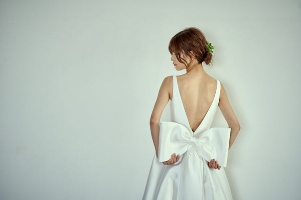 ミカド風サテン 2way バックリボン Aラインドレス(W288)