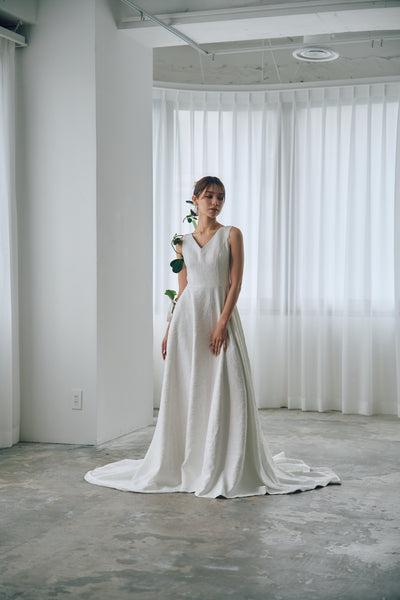 ジャガード バックリボン ノースリーブドレス(W321)