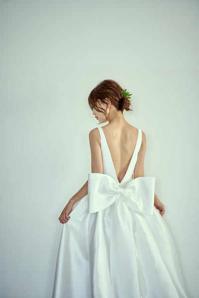 ミカド風サテン 2way バックリボン Aラインドレス(W288)