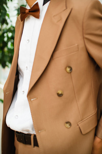 ダブル メンズスーツ タキシード ツーピース カーキブラウン (M02)