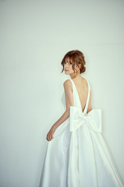 ミカド風サテン 2way バックリボン Aラインドレス(W288)