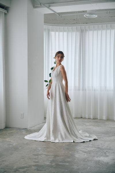 ジャガード バックリボン ノースリーブドレス(W321)