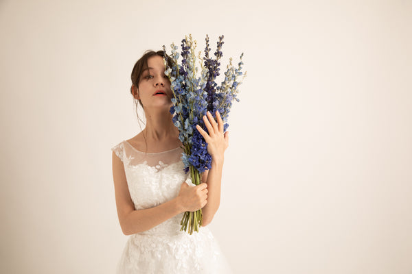 花柄レース 刺繍 ボートネック ウエディングドレス(W59)