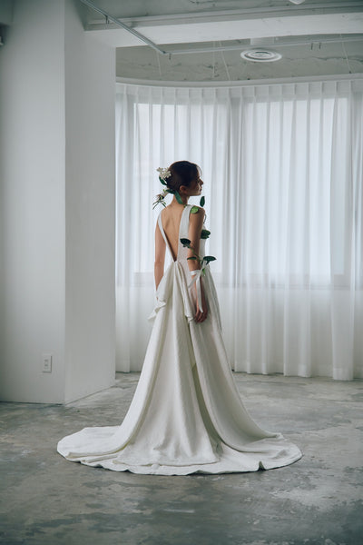 ジャガード バックリボン ノースリーブドレス(W321)