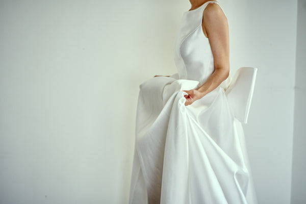 ミカド風サテン 2way バックリボン Aラインドレス(W288)